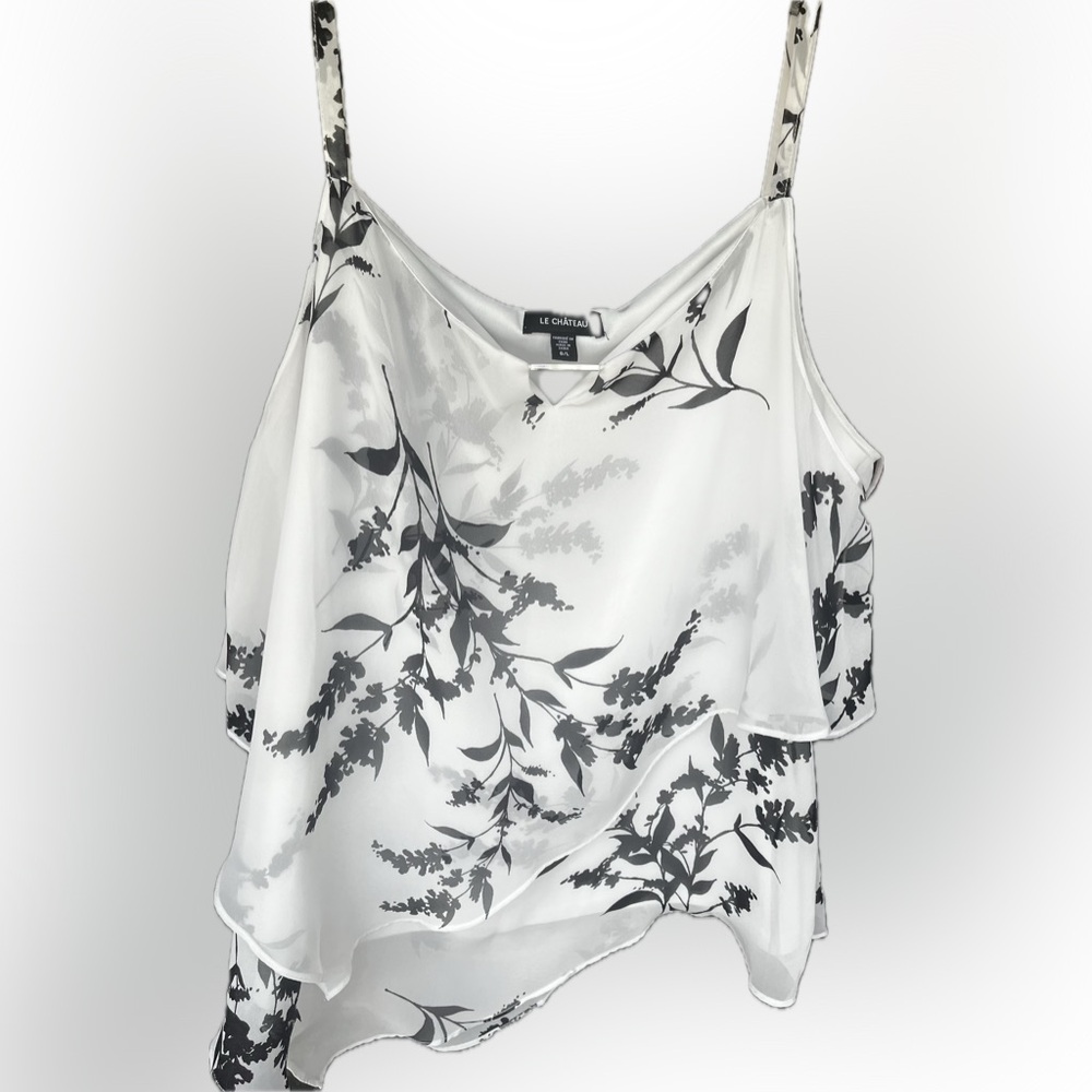 le chateau Gray and Black Asymmetrical Blouse